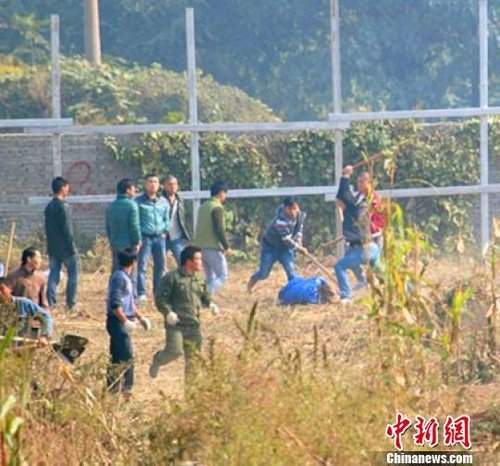 農(nóng)民工被毆打在地網(wǎng)絡截圖攝