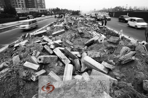 中州大道部分路段，綠化帶成了垃圾場。