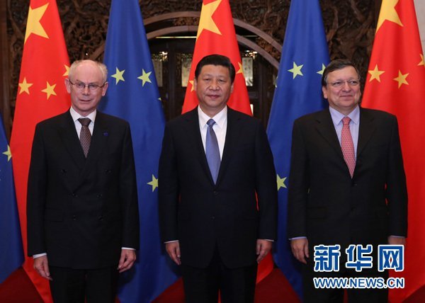 習(xí)近平會見歐洲理事會主席范龍佩和歐盟委員會主席巴羅佐。新華社記者 龐興雷 攝