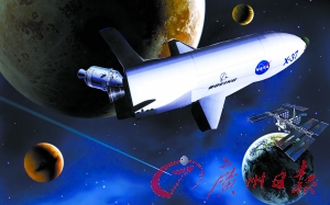 　美國X—37B宇宙飛船在太空中。（合成圖片）